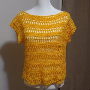 Handmade Crochet Top Small Yellow Short Sleeve Cropped